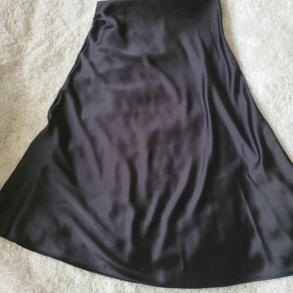 Medium Black Satin Midi Skirt